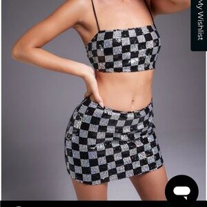 Motel Rocks Checkerboard SequinTrendy Mini Skirt